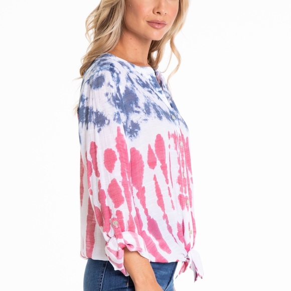 Multiples Long Sleeve Button Front Tie Dye Blouse Medium M AMERICANA shirt Med - Picture 10 of 12